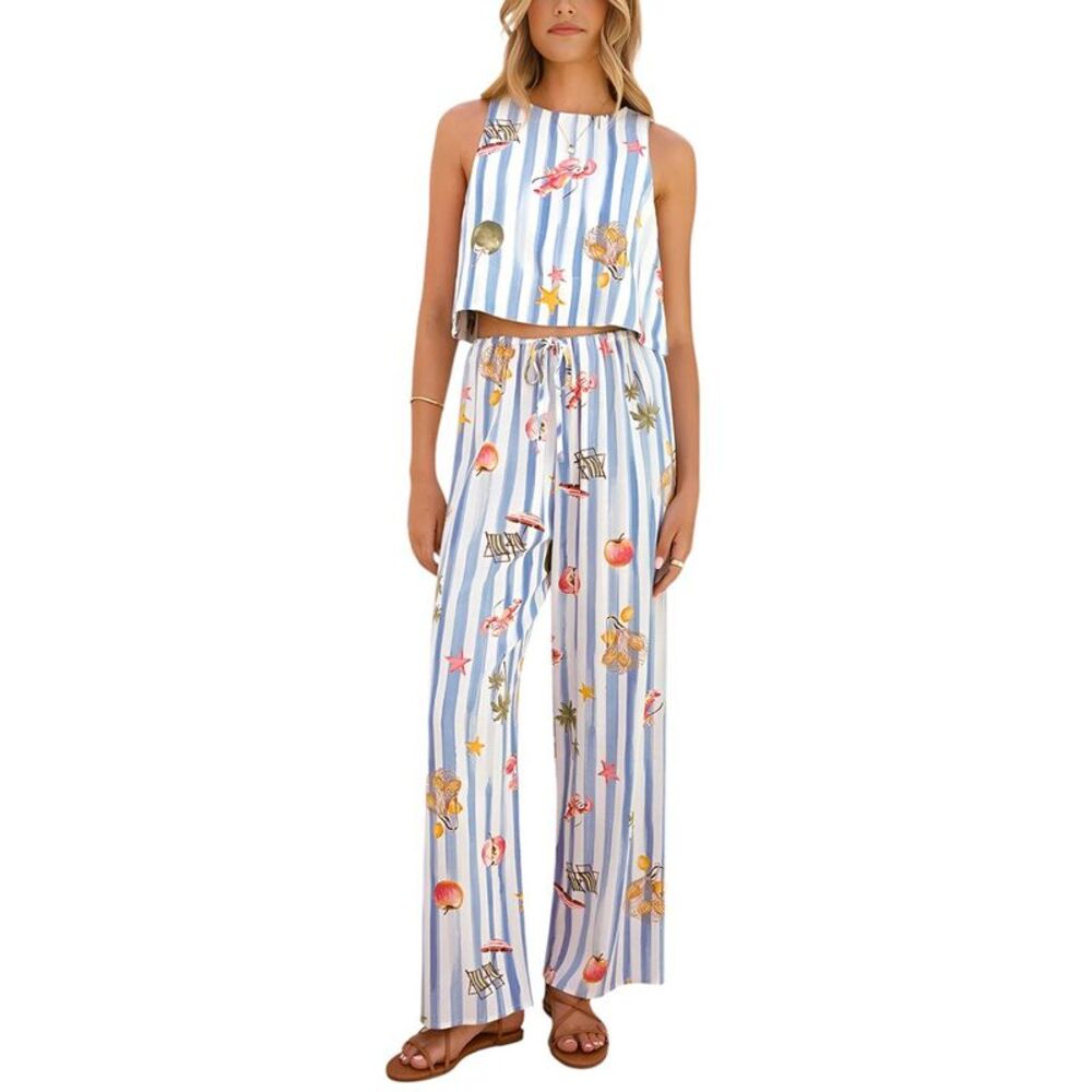 Esea Womens  2Pc Linen-Blend Top & Pant Set